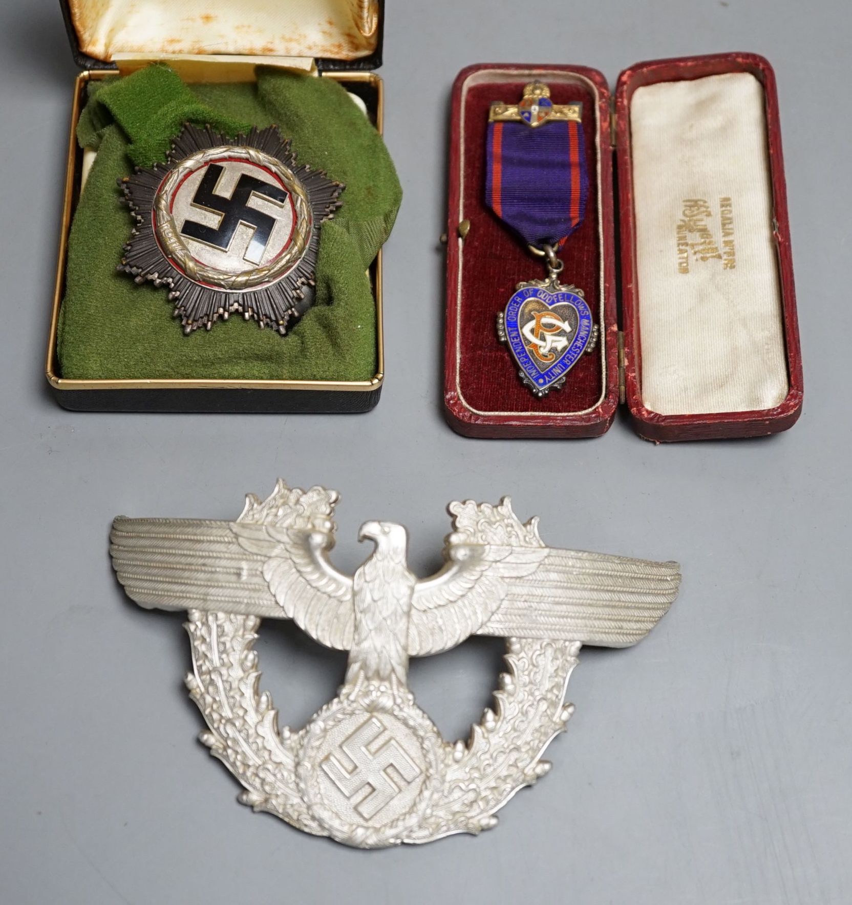 Two German badges & Oddfellows jewel